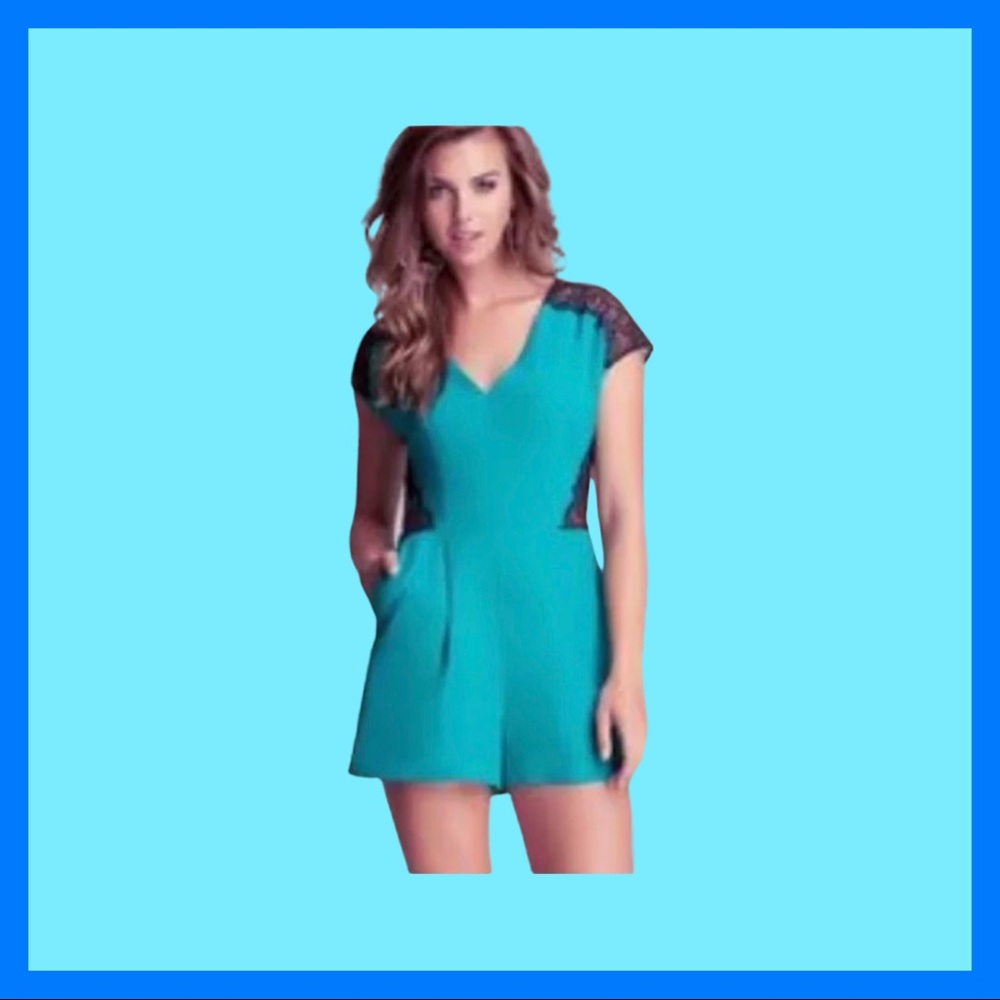 Bebe Turquoise And Black Lace Romper Sz 4